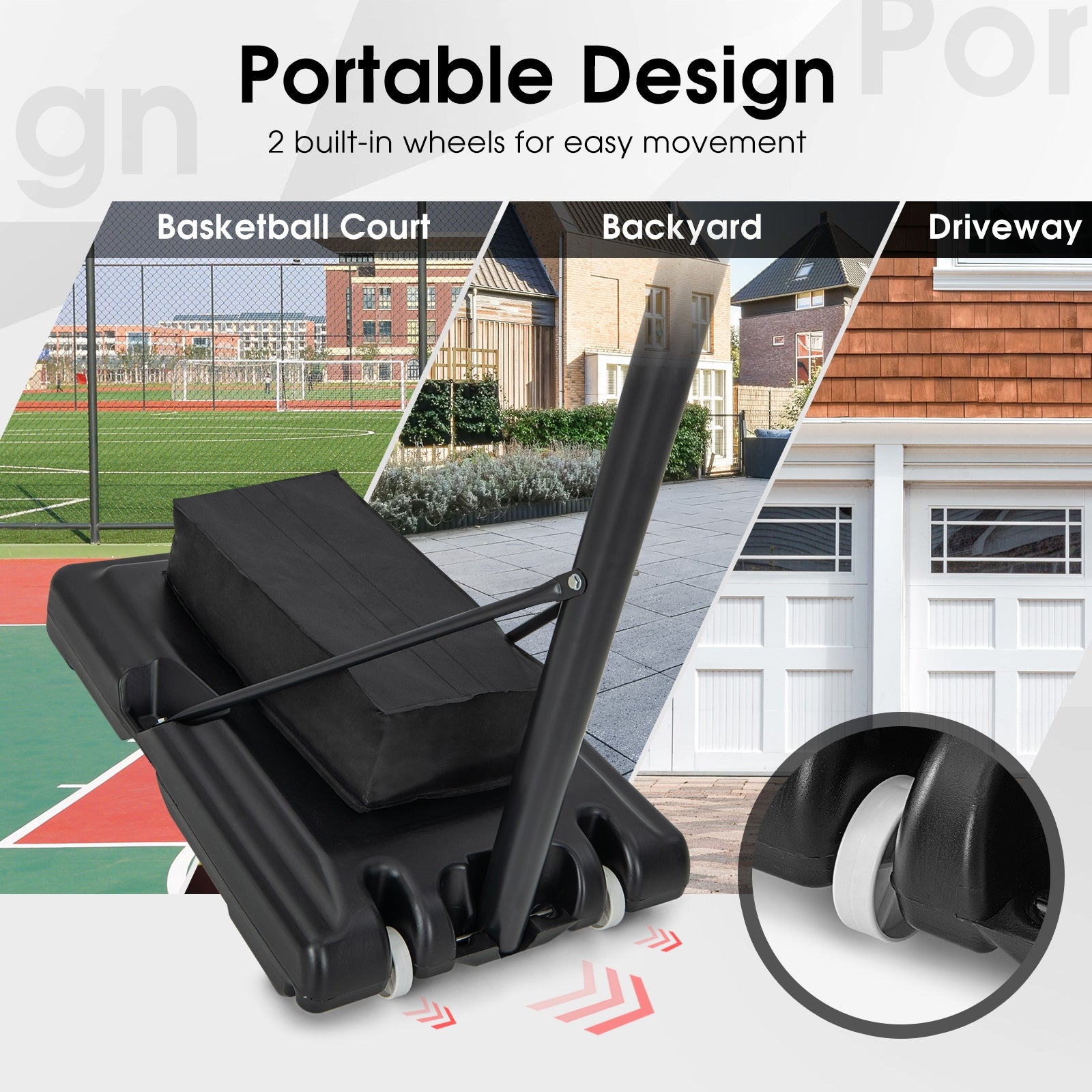 4.4-10 Feet Adjustable Basketball Hoop System with Weight Bag and 2 Nets, Black Sport Equipments at Gallery Canada