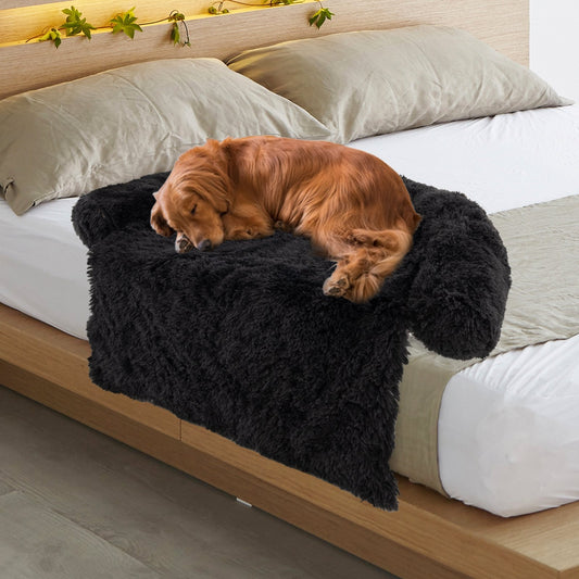 Plush Calming Dog Couch Bed with Anti-Slip Bottom-L, Black - Gallery Canada