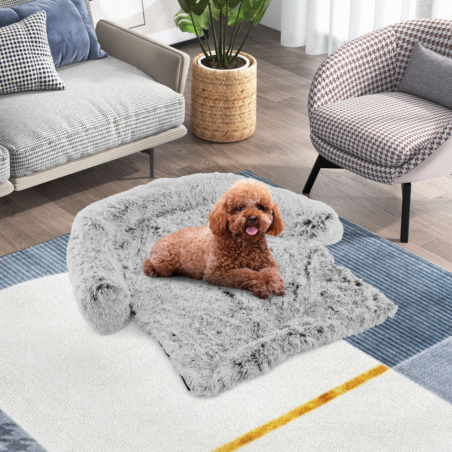 White Plush Calming Dog Couch Bed with Anti-Slip Bottom-S, White Cat Supplies at Gallery Canada
