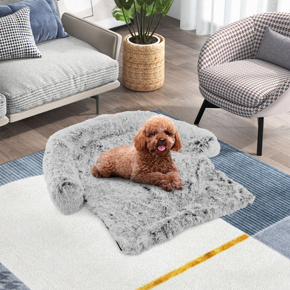 White Plush Calming Dog Couch Bed with Anti-Slip Bottom-S, White Cat Supplies at Gallery Canada