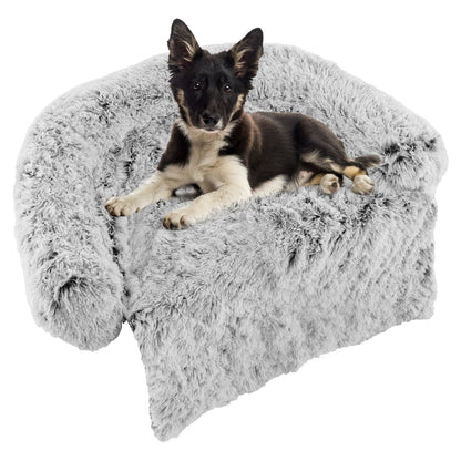 White Plush Calming Dog Couch Bed with Anti-Slip Bottom-M, White Cat Supplies M at Gallery Canada