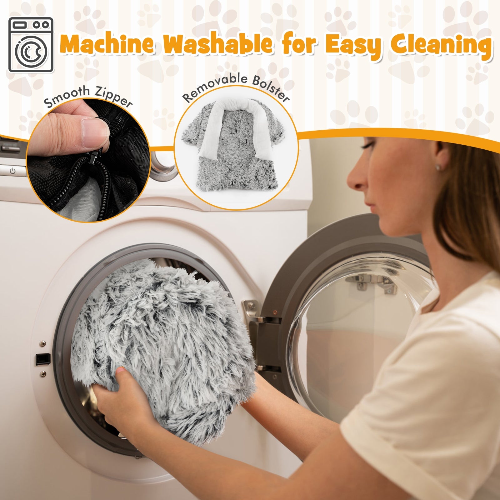 White Plush Calming Dog Couch Bed with Anti-Slip Bottom-S, White Cat Supplies at Gallery Canada