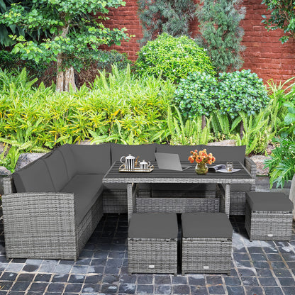 7 Pieces Patio Rattan Dining Furniture Sectional Sofa Set with Wicker Ottoman, Gray Outdoor Sectionals at Gallery Canada