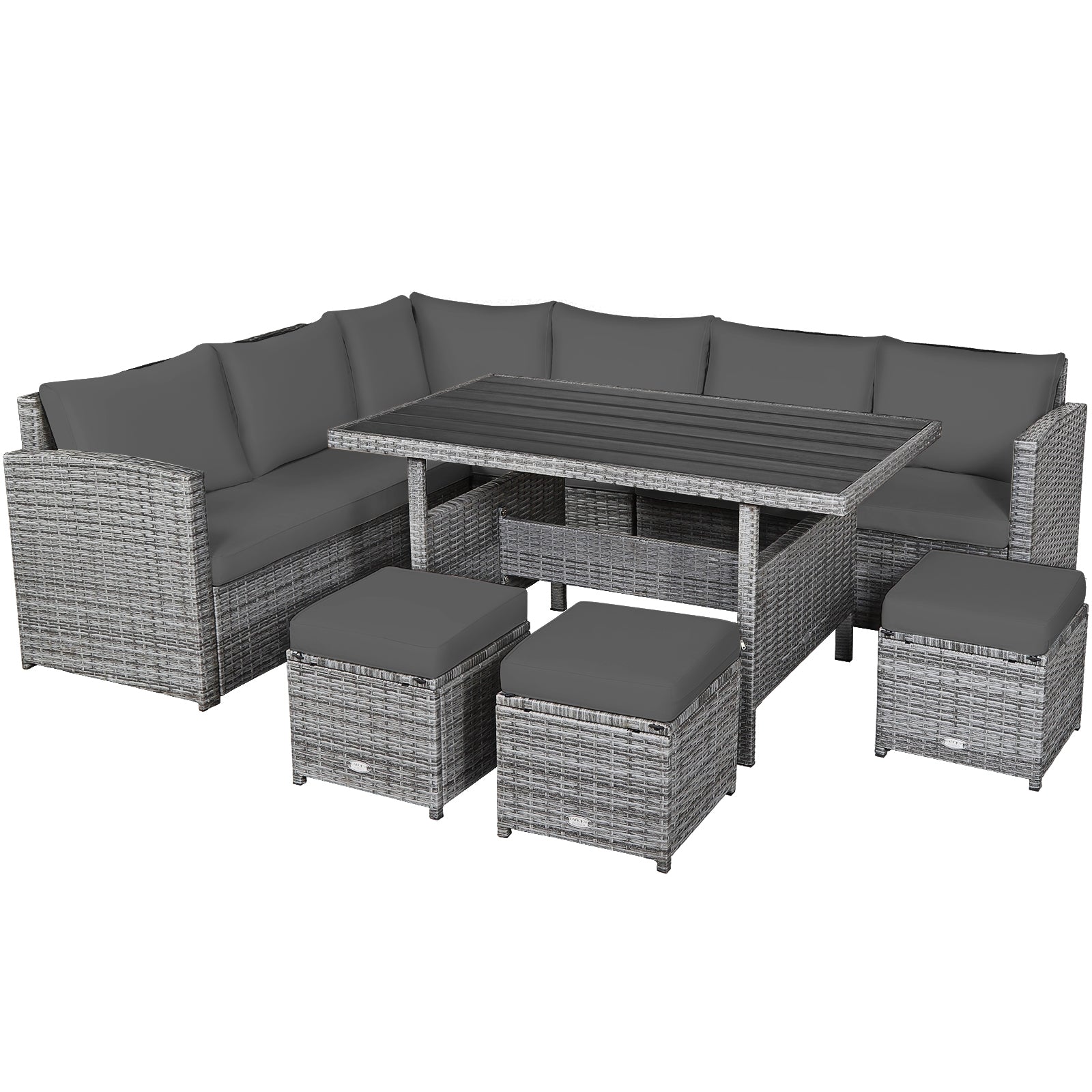 7 Pieces Patio Rattan Dining Furniture Sectional Sofa Set with Wicker Ottoman, Gray Outdoor Sectionals at Gallery Canada
