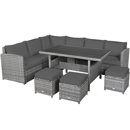 7 Pieces Patio Rattan Dining Furniture Sectional Sofa Set with Wicker Ottoman, Gray Outdoor Sectionals at Gallery Canada