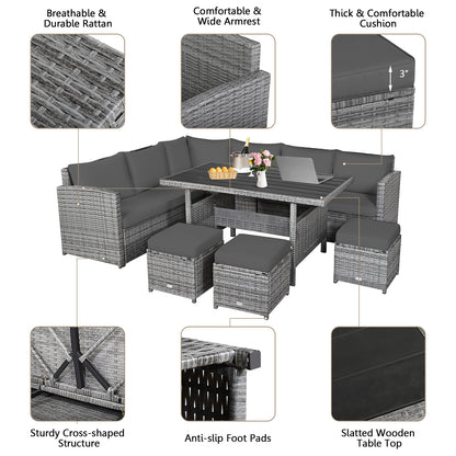7 Piece Patio Rattan Dining Furniture Set, Sectional Sofa With Ottoman, Gray Outdoor Sectionals at Gallery Canada