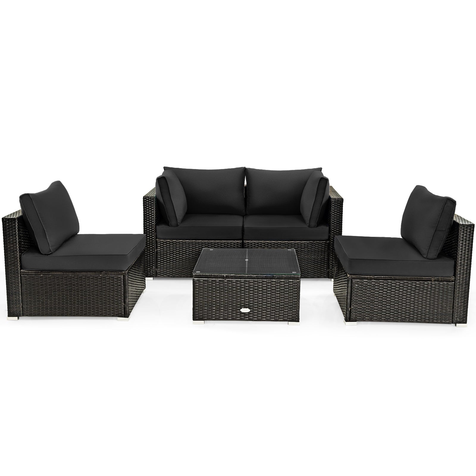 5-Piece Rattan Patio Set, Glass Table, Black Outdoor Sectionals Black at Gallery Canada