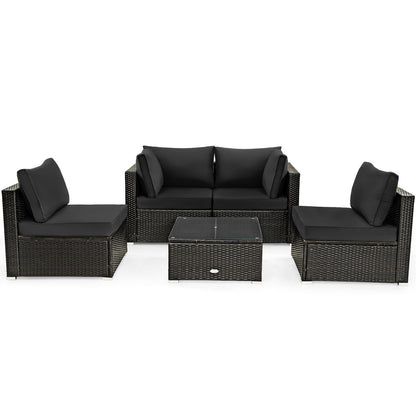 5-Piece Rattan Patio Set, Glass Table, Black Outdoor Sectionals Black at Gallery Canada