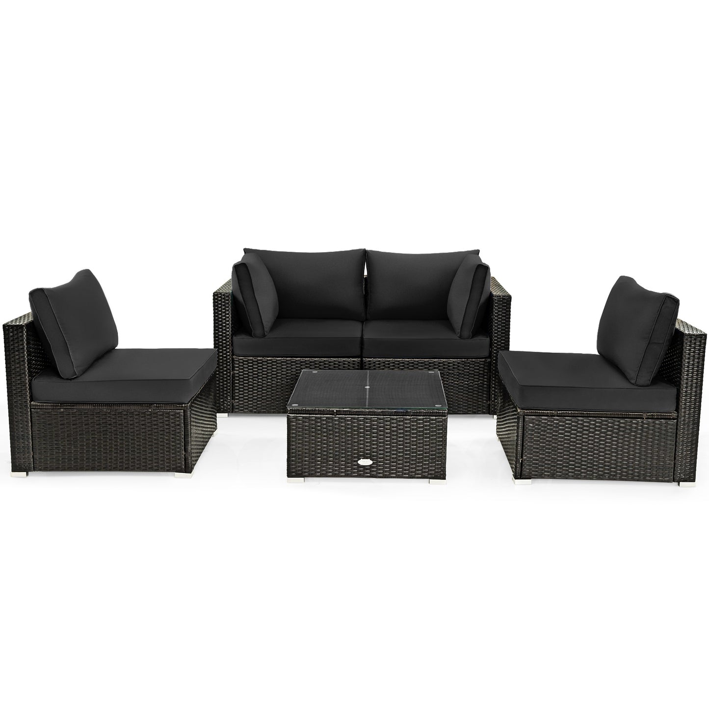 5 Pieces Cushioned Patio Rattan Furniture Set with Glass Table, Black Outdoor Sectionals at Gallery Canada