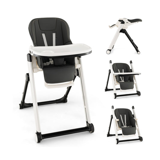 Foldable Feeding Sleep Playing High Chair with Recline Backrest for Babies and Toddlers, Dark Gray - Gallery Canada
