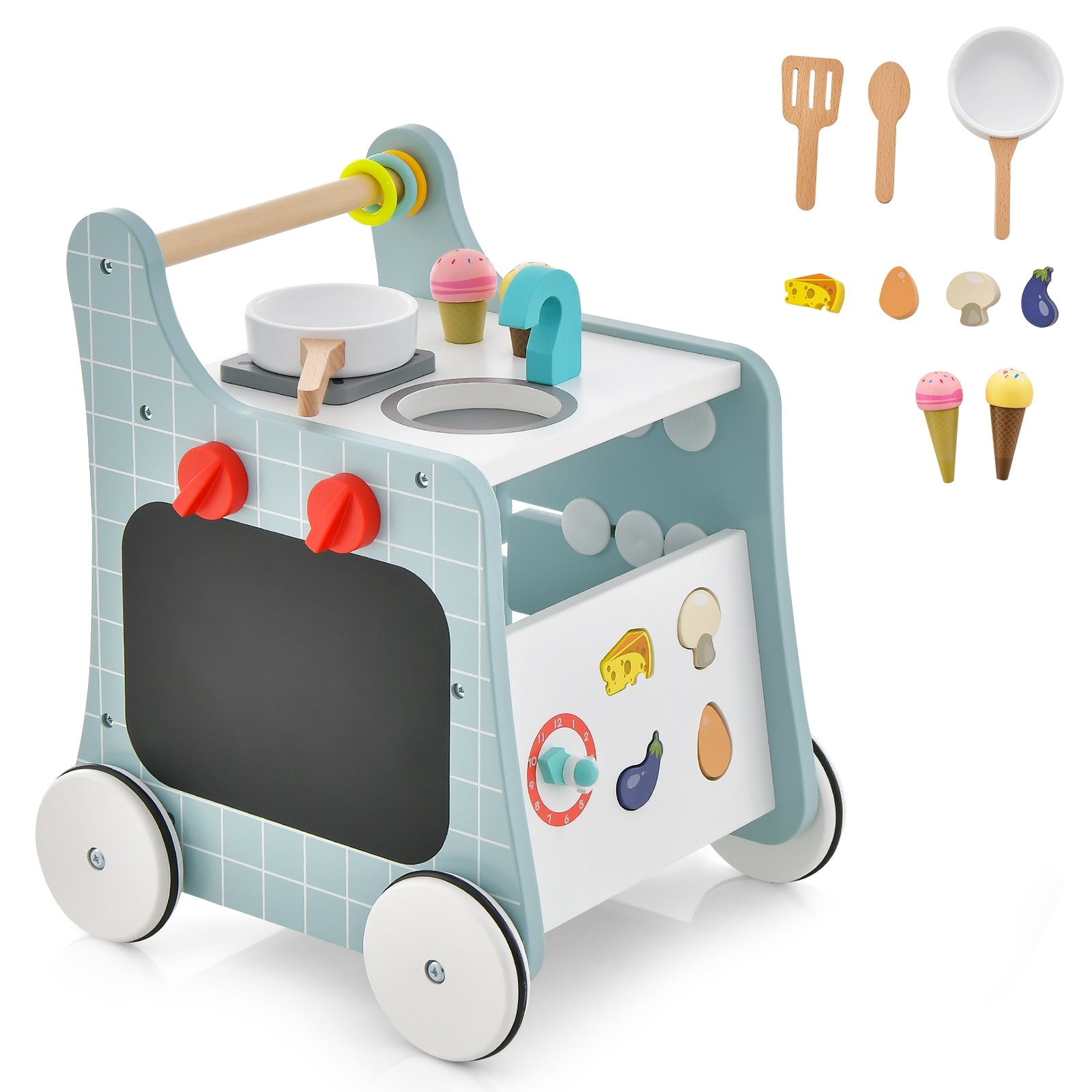 6-In-1 Wooden Baby Stroller With Play Kitchen, Blue Baby Walkers at Gallery Canada