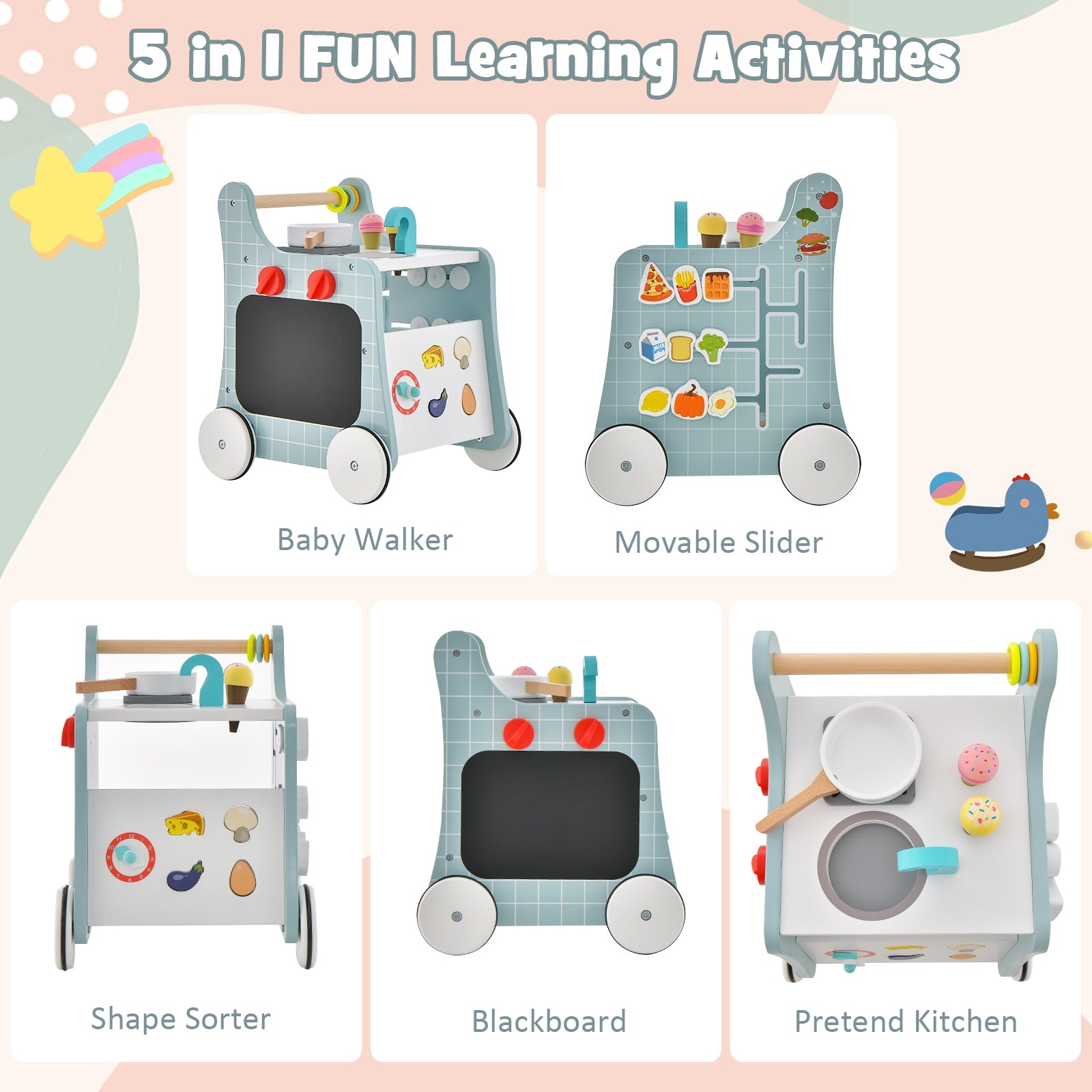 6-In-1 Wooden Baby Stroller With Play Kitchen, Blue Baby Walkers at Gallery Canada