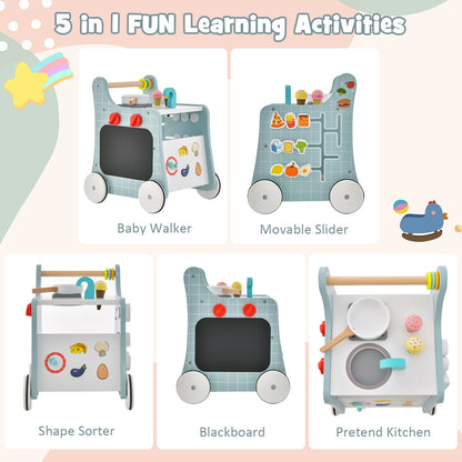 6-In-1 Wooden Baby Stroller With Play Kitchen, Blue Baby Walkers at Gallery Canada