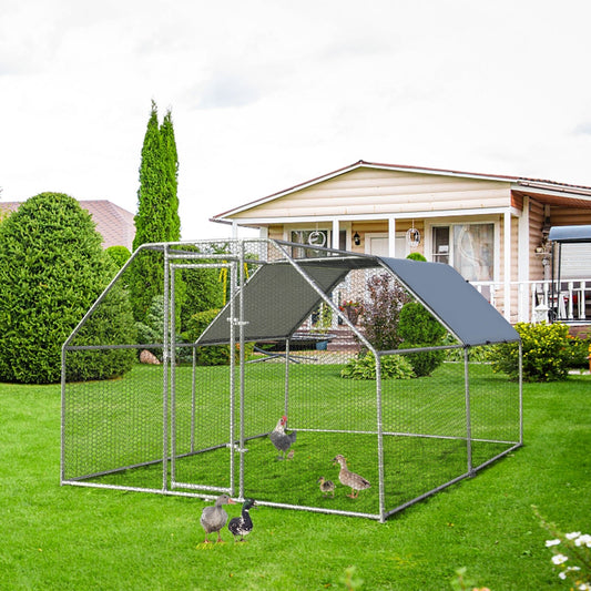 9.5 x 12.5 Feet Large Walk In Chicken Coop Run House, Silver - Gallery Canada
