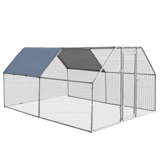 9.5 x 12.5 Feet Large Walk In Chicken Coop Run House, Silver - Gallery Canada