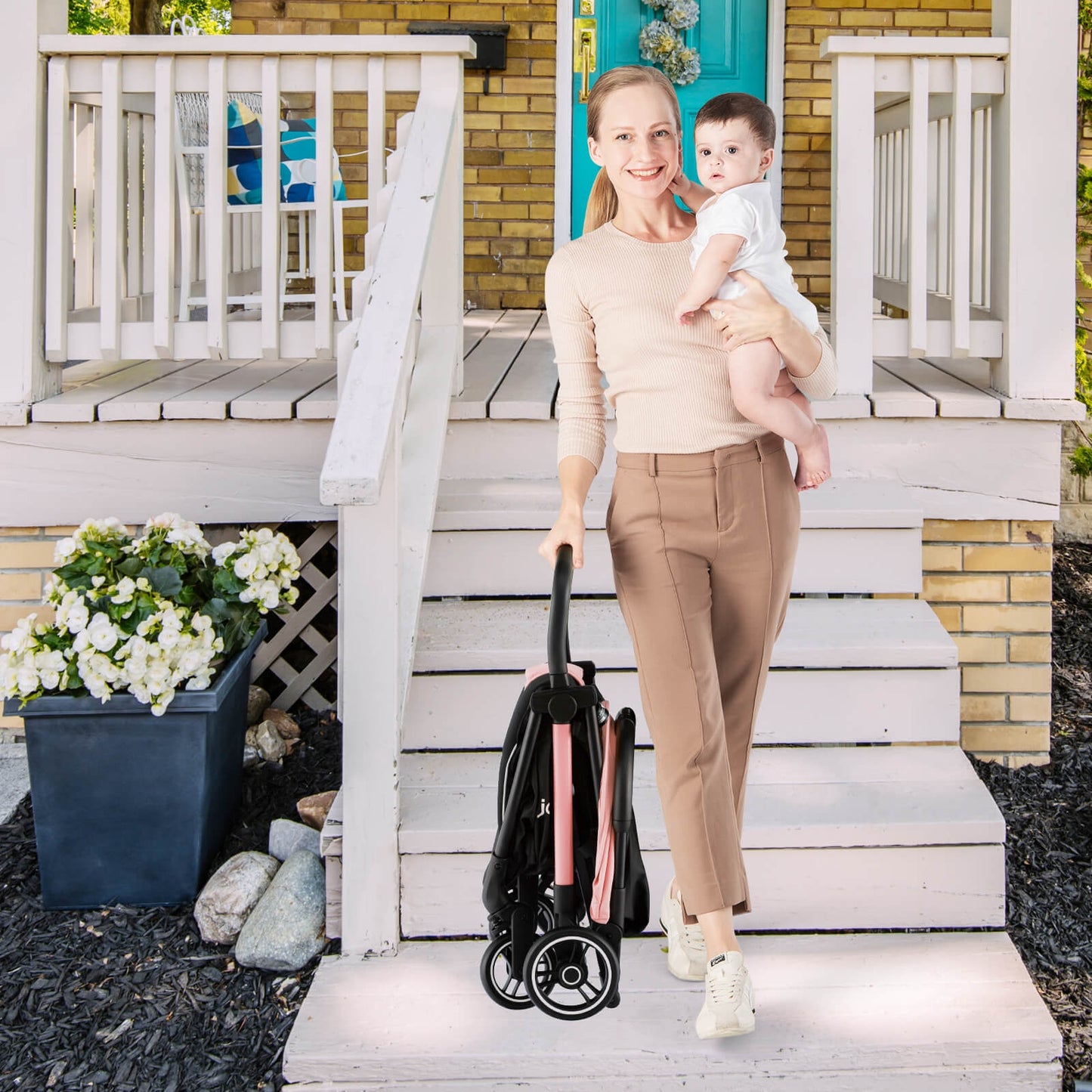 One-Hand Folding Portable Lightweight Baby Stroller with Aluminum Frame, Pink Baby Strollers at Gallery Canada