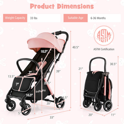 One-Hand Folding Portable Lightweight Baby Stroller with Aluminum Frame, Pink Baby Strollers at Gallery Canada