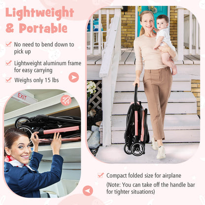 One-Hand Folding Portable Lightweight Baby Stroller with Aluminum Frame, Pink Baby Strollers at Gallery Canada