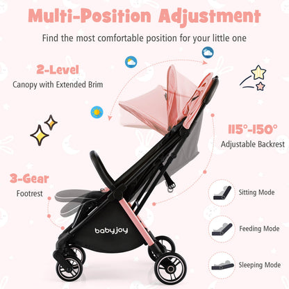 One-Hand Folding Portable Lightweight Baby Stroller with Aluminum Frame, Pink Baby Strollers at Gallery Canada