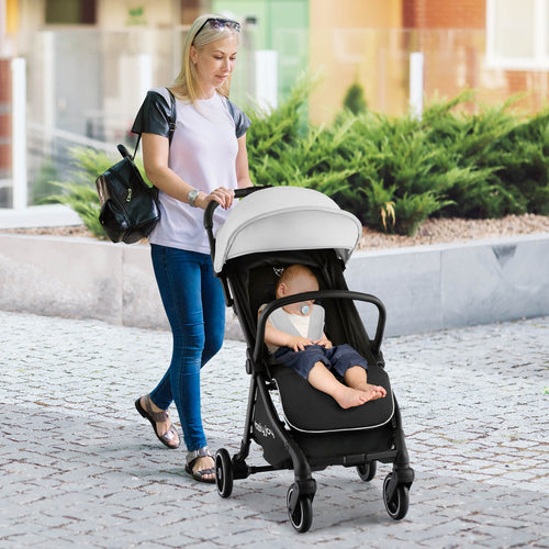 One-Hand Folding Portable Lightweight Baby Stroller with Aluminum Frame, Gray
