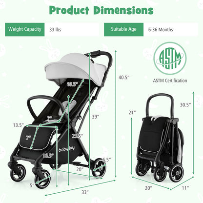 One-Hand Folding Portable Lightweight Baby Stroller with Aluminum Frame, Gray Baby Strollers at Gallery Canada