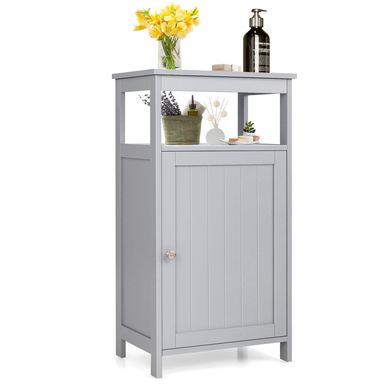 Bathroom Wooden Floor Cabinet with Multifunction Storage Rack, Gray Floor Cabinets Gray at Gallery Canada
