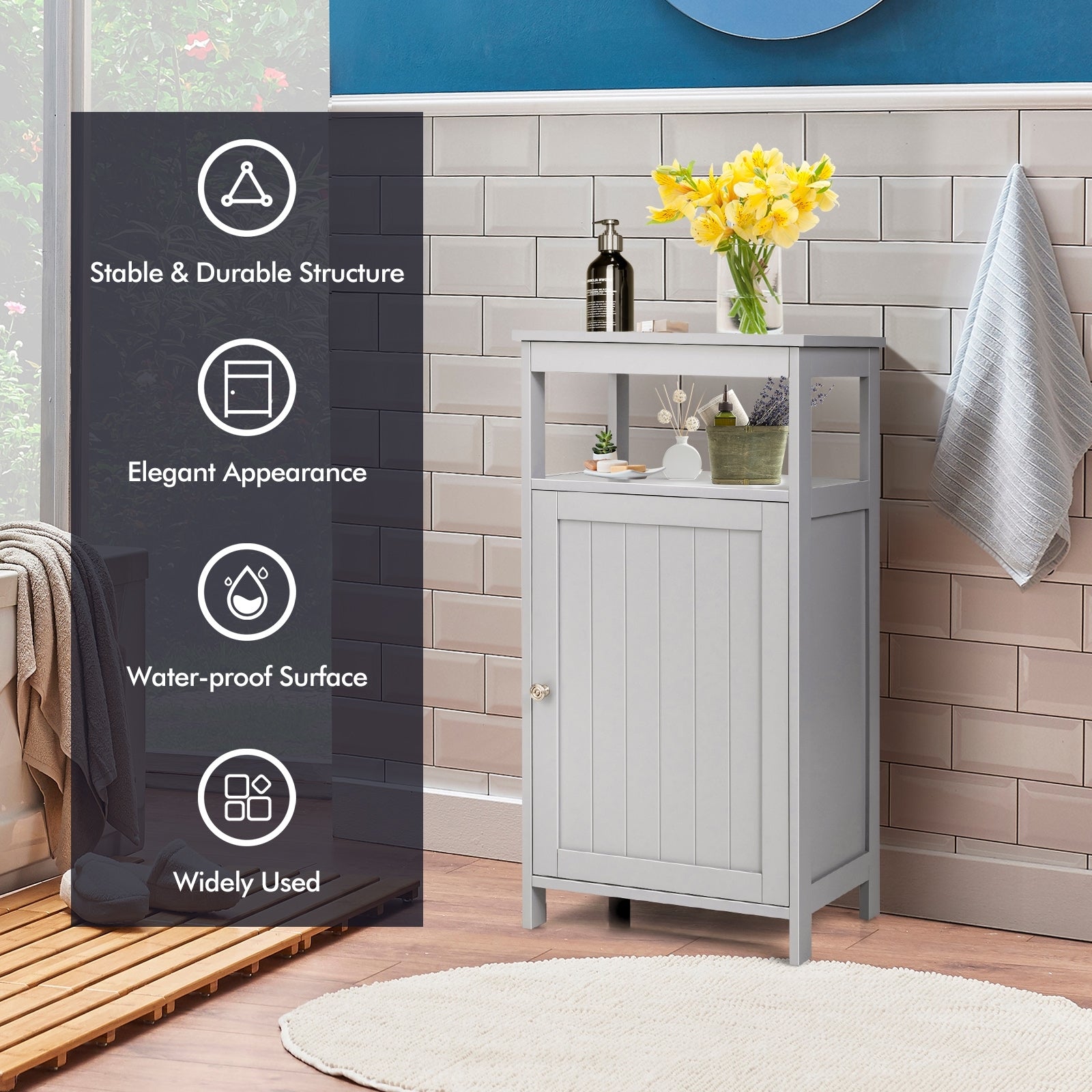 Bathroom Wooden Floor Cabinet with Multifunction Storage Rack, Gray Floor Cabinets at Gallery Canada