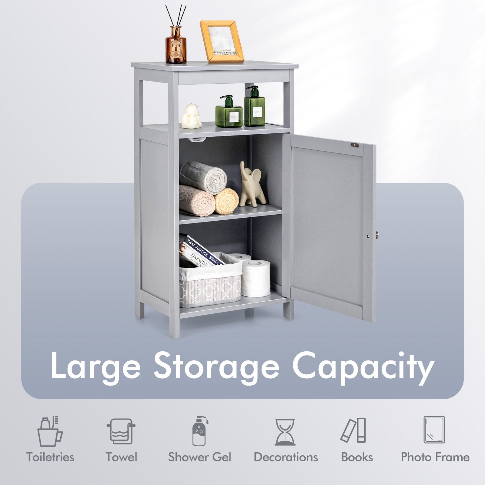 Bathroom Wooden Floor Cabinet with Multifunction Storage Rack, Gray Floor Cabinets at Gallery Canada