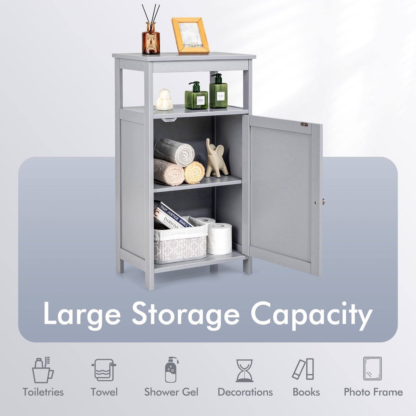Bathroom Wooden Floor Cabinet with Multifunction Storage Rack, Gray Floor Cabinets at Gallery Canada