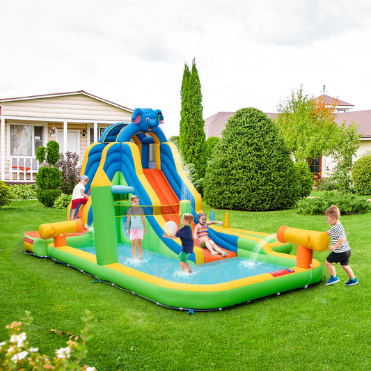 Inflatable Water Slide with Splash Pool and Climbing Wall for Oudoor Indoor without Blower, Multicolor - Gallery Canada