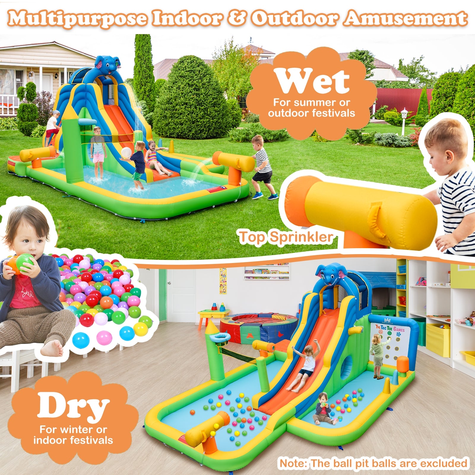 Inflatable Water Slide with Splash Pool and Climbing Wall for Oudoor Indoor without Blower, Multicolor Bounce House at Gallery Canada