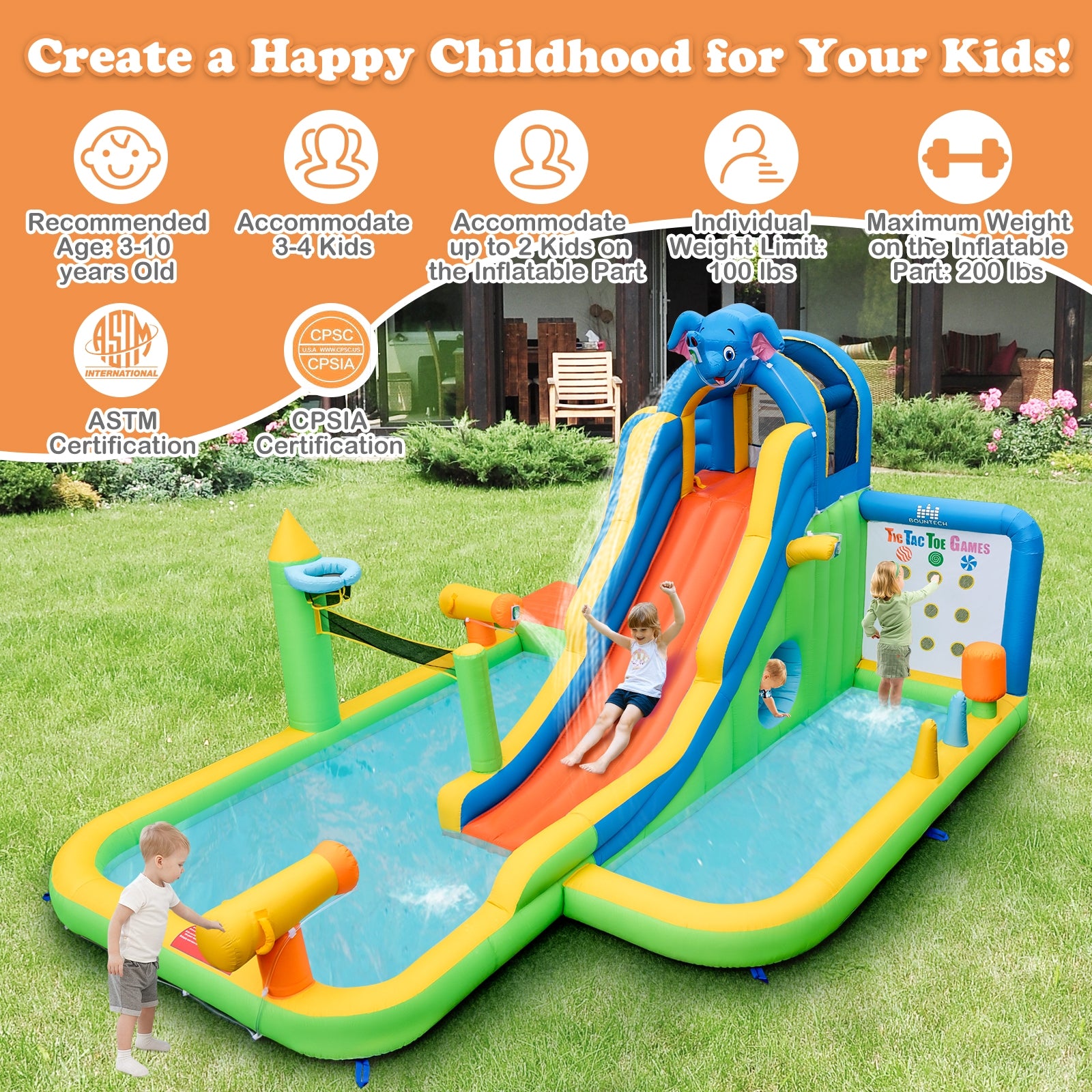 Inflatable Water Slide with Splash Pool and Climbing Wall for Oudoor Indoor without Blower, Multicolor Bounce House at Gallery Canada