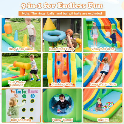 Inflatable Water Slide with Splash Pool and Climbing Wall for Oudoor Indoor without Blower, Multicolor Bounce House at Gallery Canada