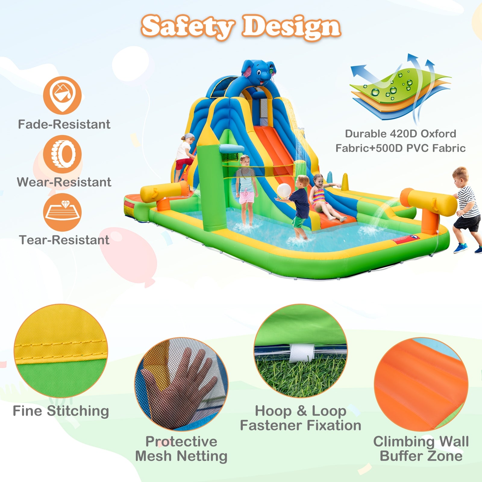 Inflatable Water Slide with Splash Pool and Climbing Wall for Oudoor Indoor without Blower, Multicolor Bounce House at Gallery Canada