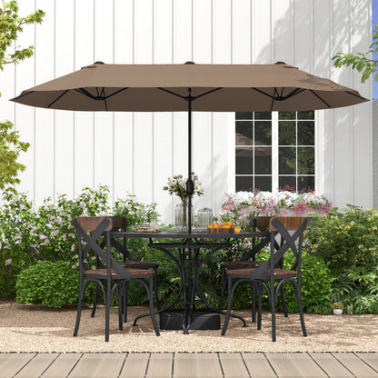 13 FT Double-sided Patio Twin Table Umbrella with Crank Handle, Tan Outdoor Umbrellas at Gallery Canada