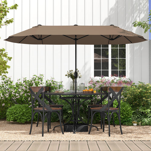 13 FT Double-sided Patio Twin Table Umbrella with Crank Handle, Tan
