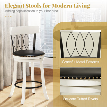 Set of 2 Bar Stools Swivel Bar Chairs with Footrest Rubber Wood Frame and Tufted Rivets-26 inches Bar Stools at Gallery Canada