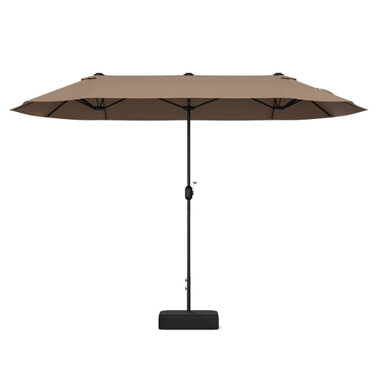 13 FT Double-sided Patio Twin Table Umbrella with Crank Handle, Tan Outdoor Umbrellas Tan at Gallery Canada