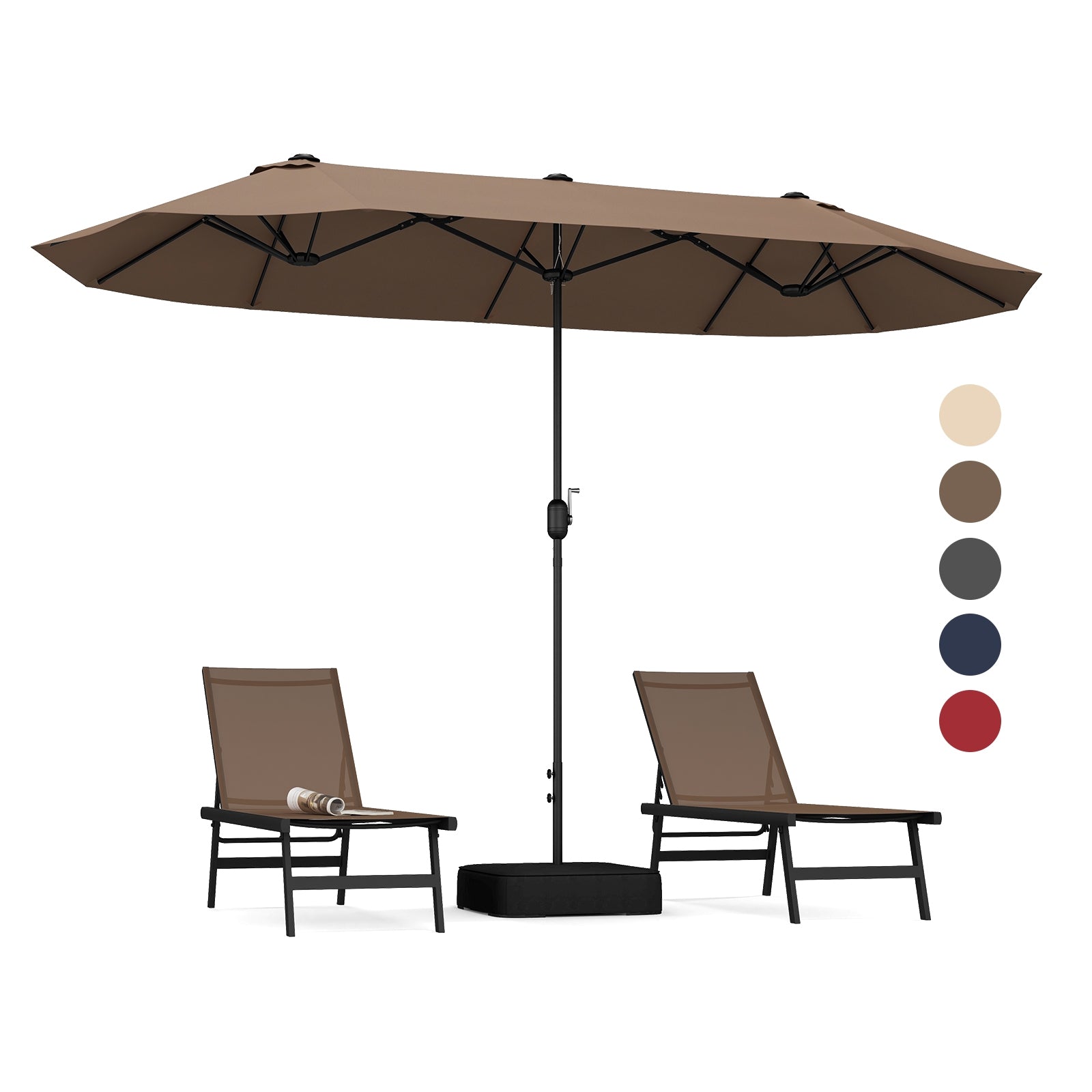 13 FT Double-sided Patio Twin Table Umbrella with Crank Handle, Tan Outdoor Umbrellas at Gallery Canada