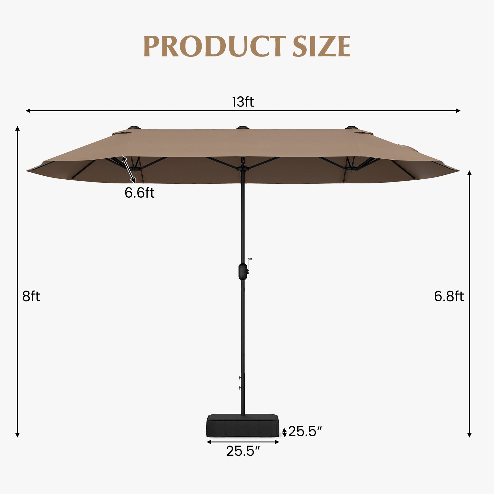 13 FT Double-sided Patio Twin Table Umbrella with Crank Handle, Tan Outdoor Umbrellas at Gallery Canada