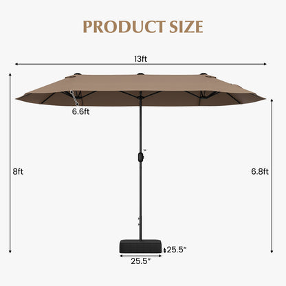 13 FT Double-sided Patio Twin Table Umbrella with Crank Handle, Tan Outdoor Umbrellas at Gallery Canada