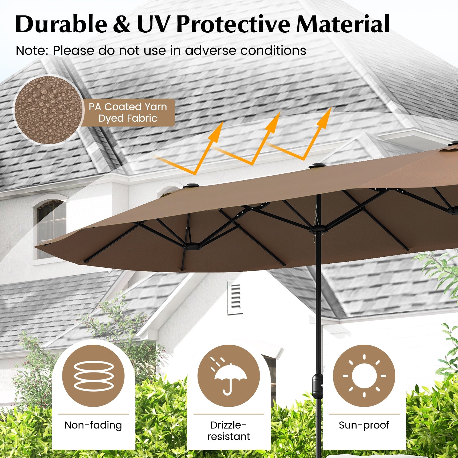 13 FT Double-sided Patio Twin Table Umbrella with Crank Handle, Tan Outdoor Umbrellas at Gallery Canada
