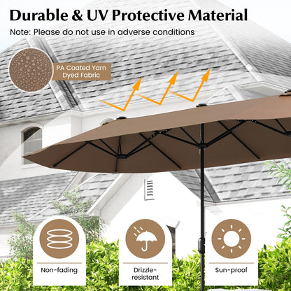13 FT Double-sided Patio Twin Table Umbrella with Crank Handle, Tan Outdoor Umbrellas at Gallery Canada