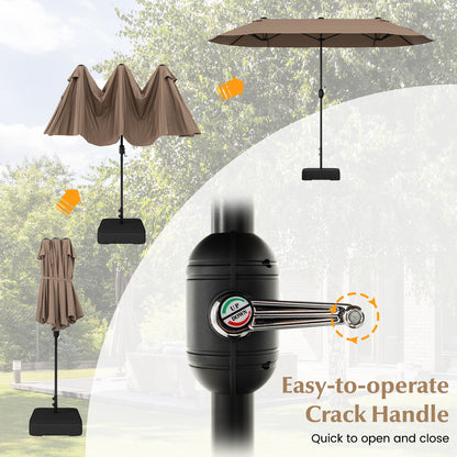 13 FT Double-sided Patio Twin Table Umbrella with Crank Handle, Tan Outdoor Umbrellas at Gallery Canada