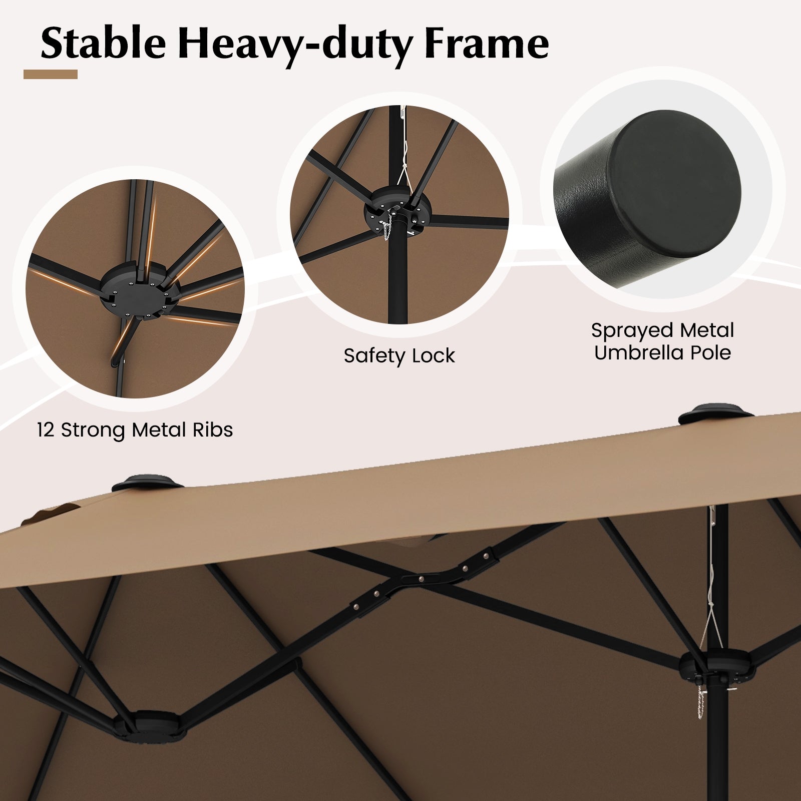13 FT Double-sided Patio Twin Table Umbrella with Crank Handle, Tan Outdoor Umbrellas at Gallery Canada