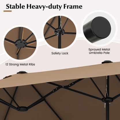 13 FT Double-sided Patio Twin Table Umbrella with Crank Handle, Tan Outdoor Umbrellas at Gallery Canada