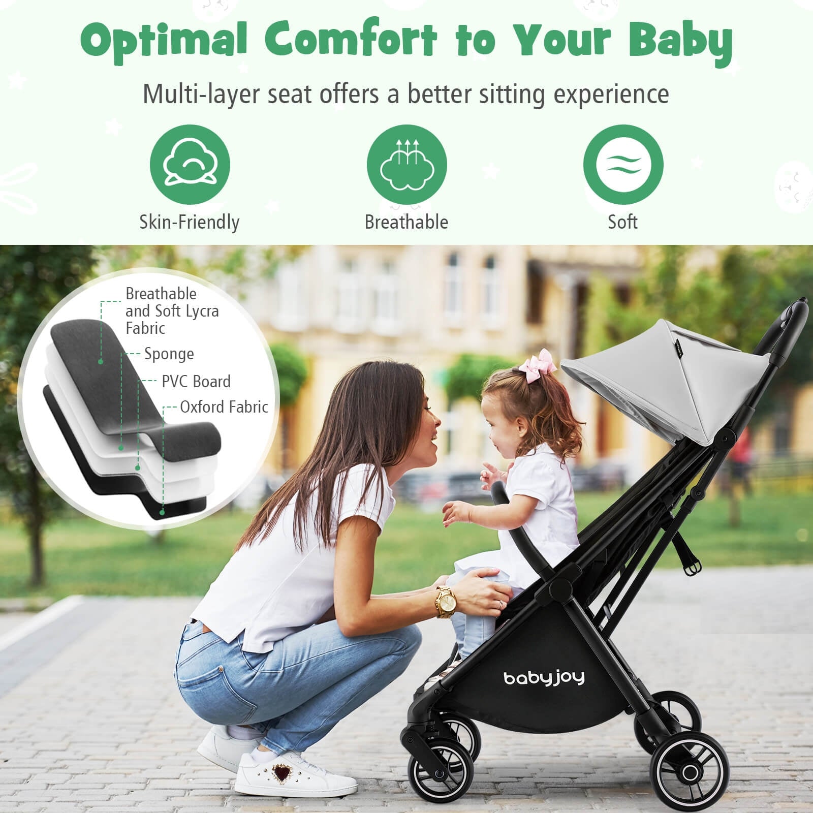 One-Hand Folding Portable Lightweight Baby Stroller with Aluminum Frame, Gray Baby Strollers at Gallery Canada