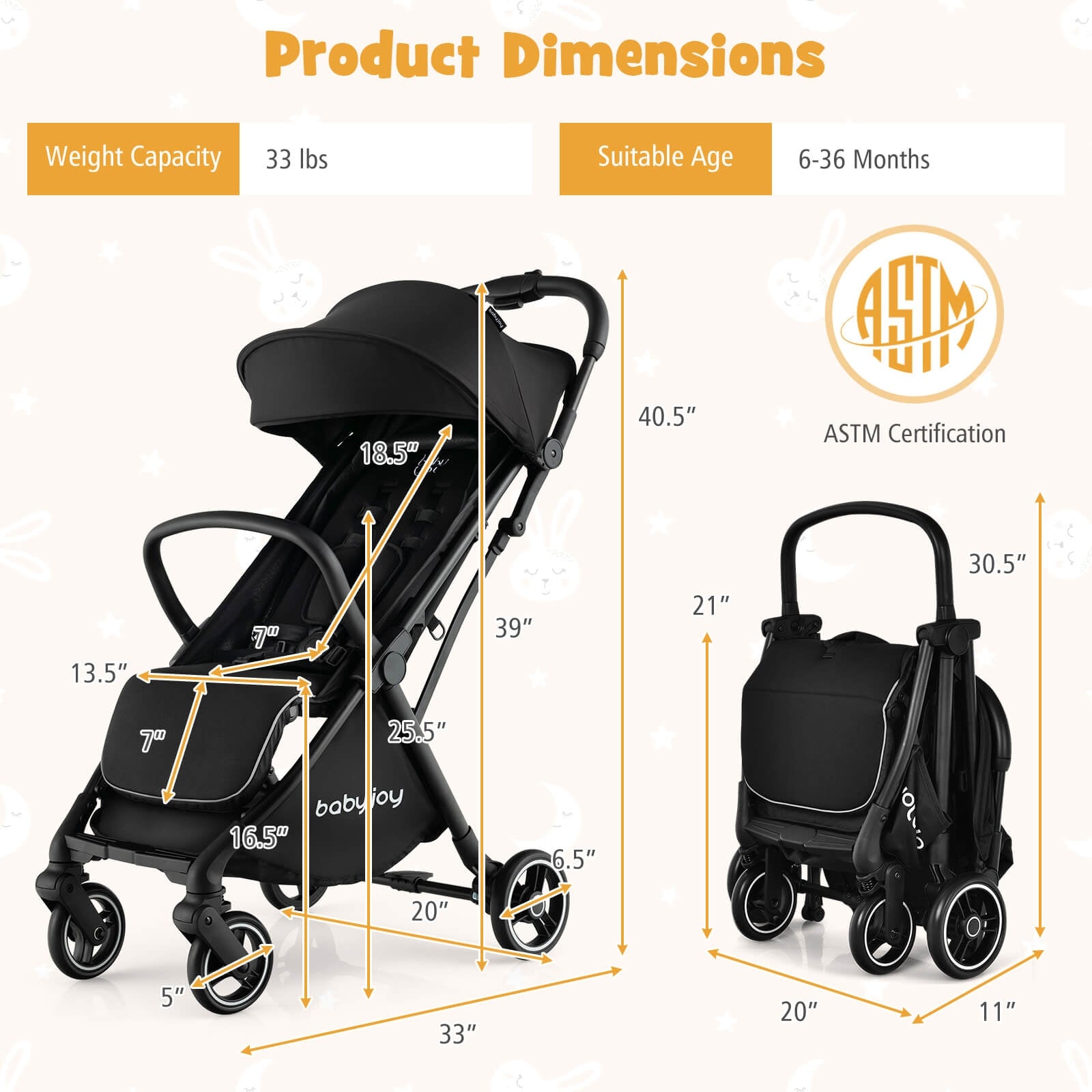 One-Hand Folding Portable Lightweight Baby Stroller with Aluminum Frame, Black Baby Strollers at Gallery Canada