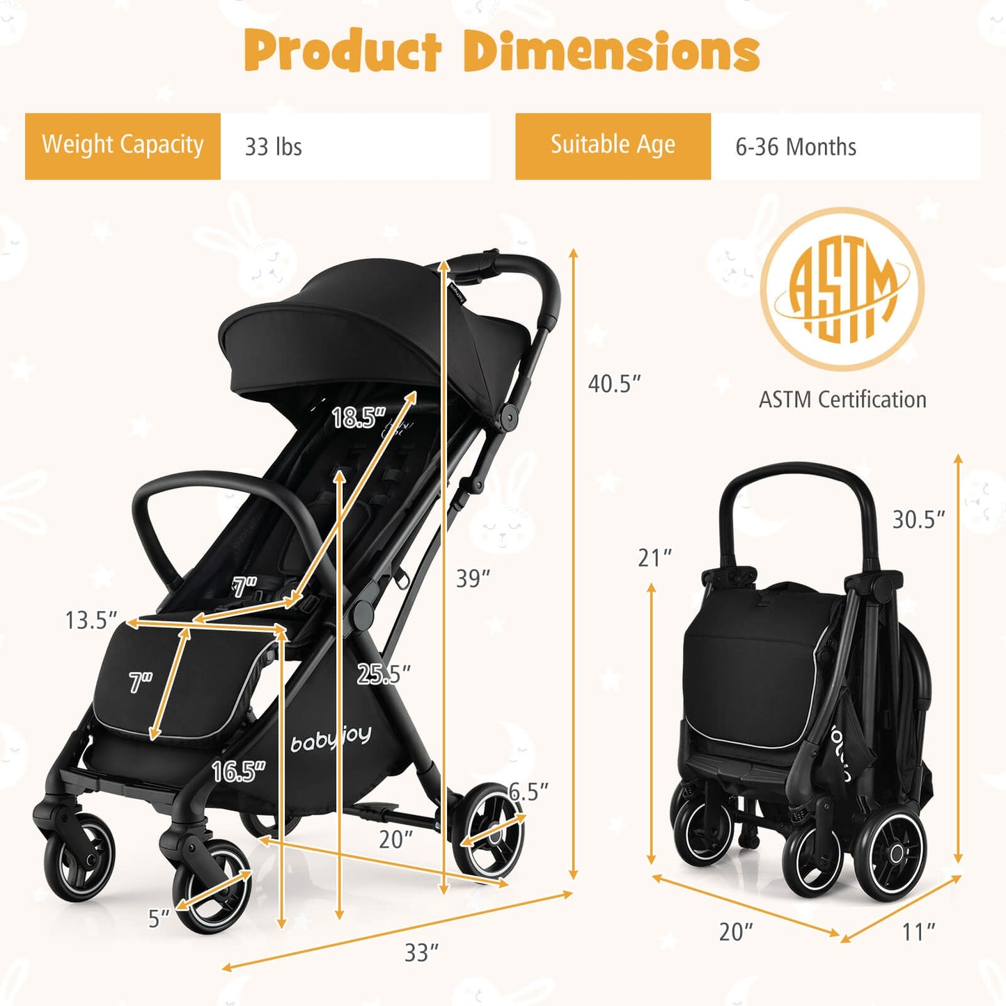 One-Hand Folding Portable Lightweight Baby Stroller with Aluminum Frame, Black Baby Strollers at Gallery Canada