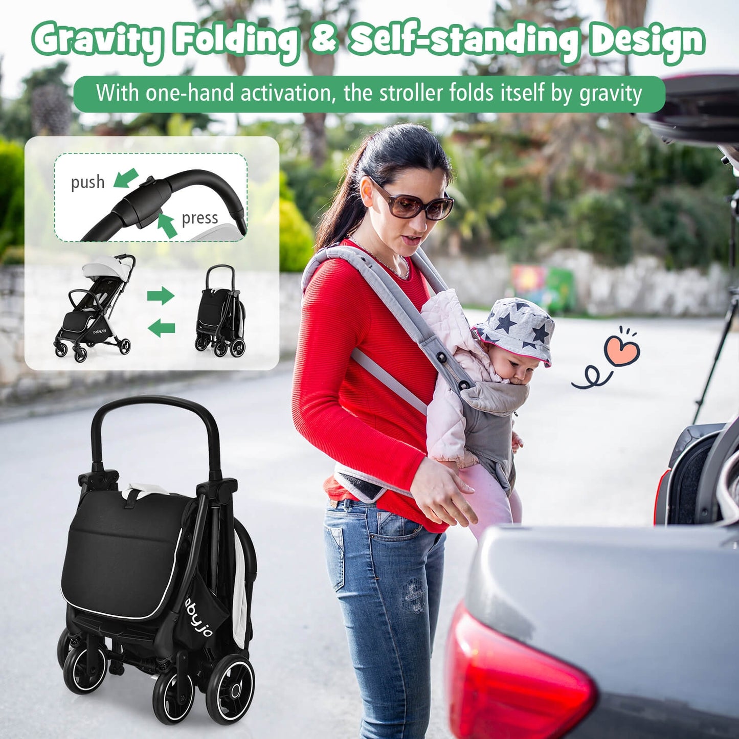 One-Hand Folding Portable Lightweight Baby Stroller with Aluminum Frame, Gray Baby Strollers at Gallery Canada